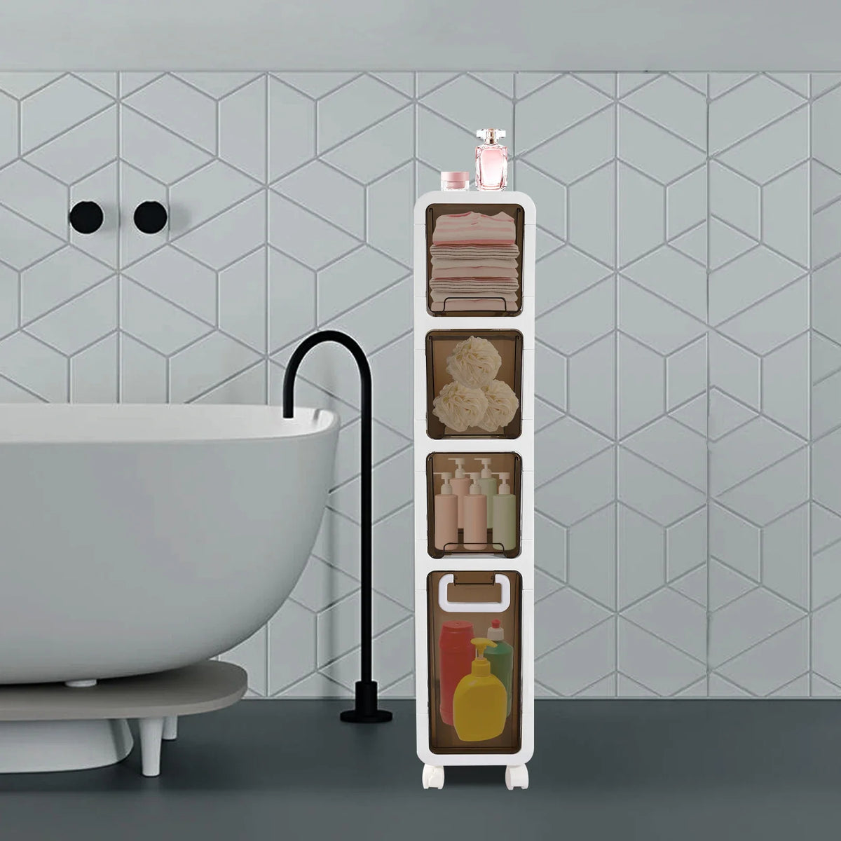 Slim Bathroom Storage Cabinet Narrow Toilet Paper Organizer &amp; Space Saver