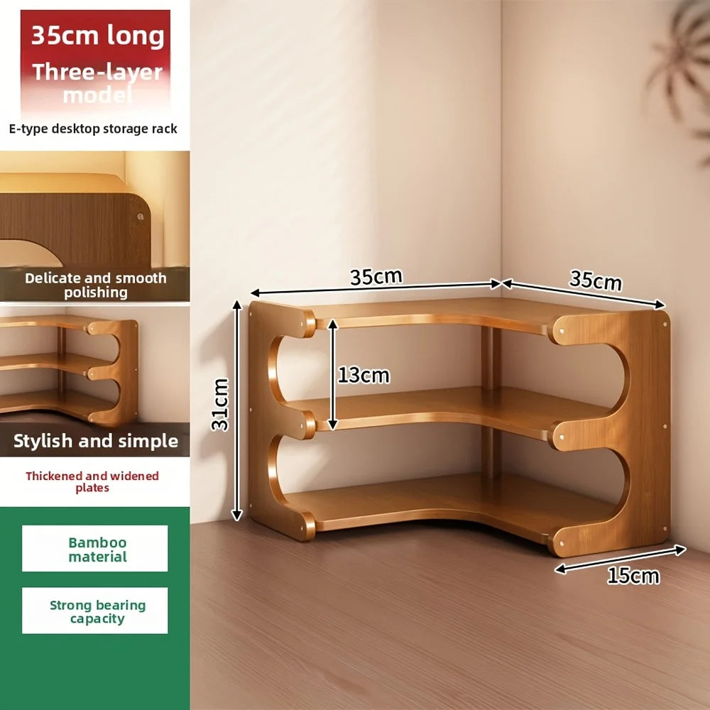 Bamboo Corner Desk Shelf – Multi-Tier Natural Wood Desktop Organizer