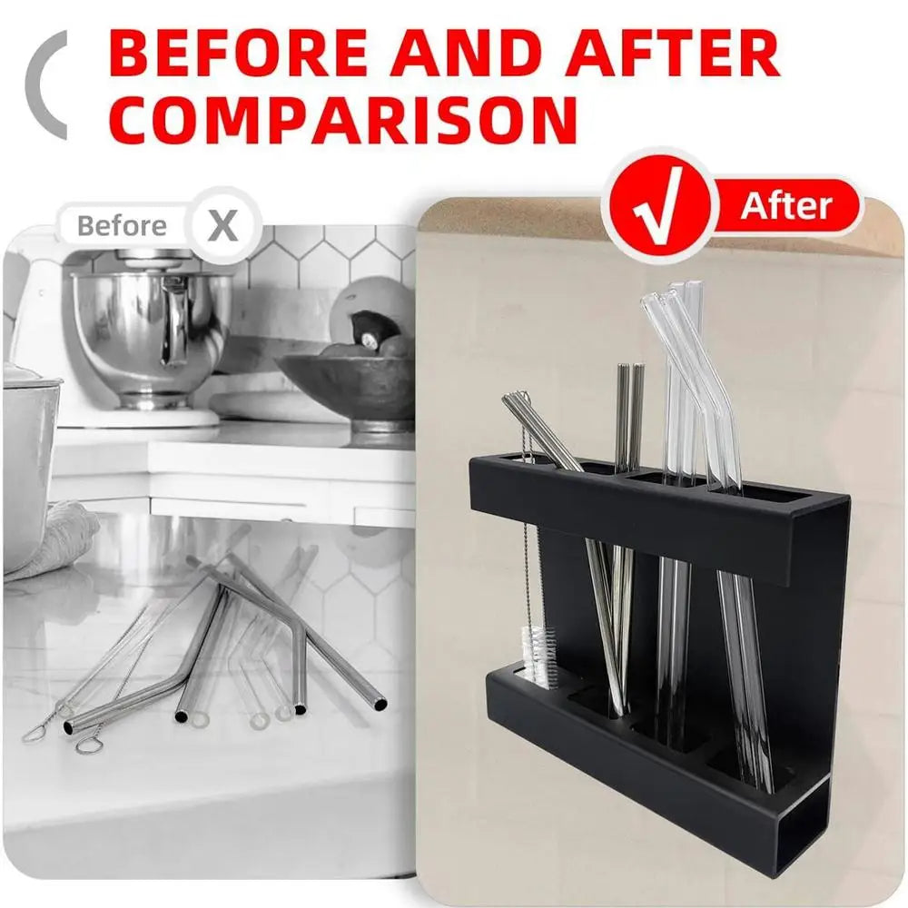 Acrylic Straw Holder Cabinet Door Mounted Kitchen Organizer