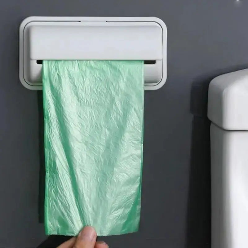 Wall Mounted Trash Bag Roll Holder Self-Adhesive Kitchen Garbage Film Storage (White)