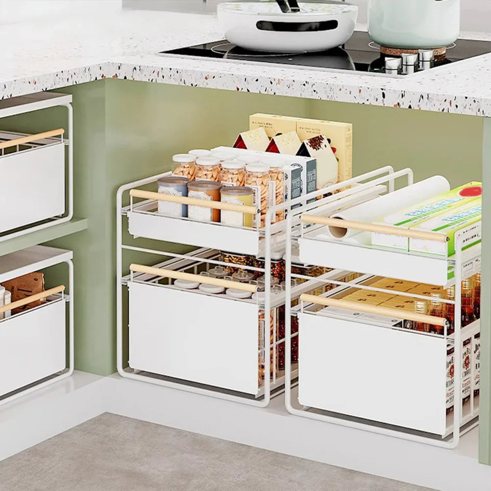 Double Layer Storage Rack Under-Sink for Kitchen &amp; Bathroom Organizer (Black)