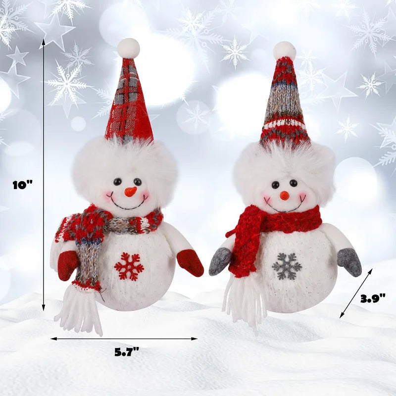 Set of 2 Light Up Snowman Figurines (10&quot;) – Battery Operated Plush Christmas Tabletop Decorations and Gifts