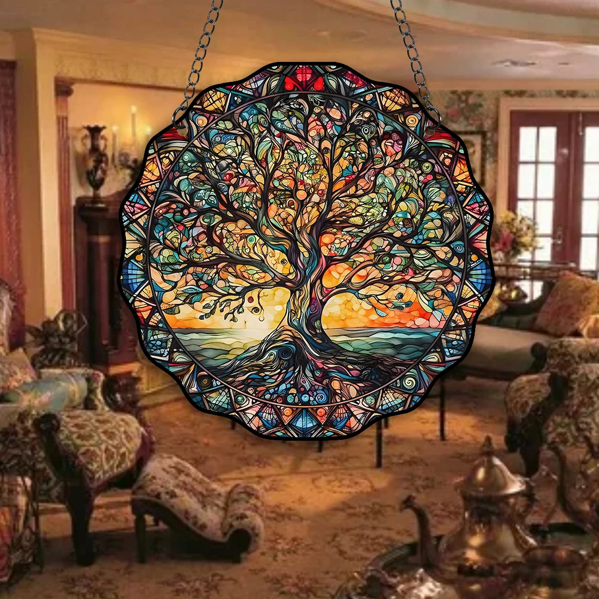 Tree of Life Wall Art Decor 5.9" Acrylic Sun Hanging Sign