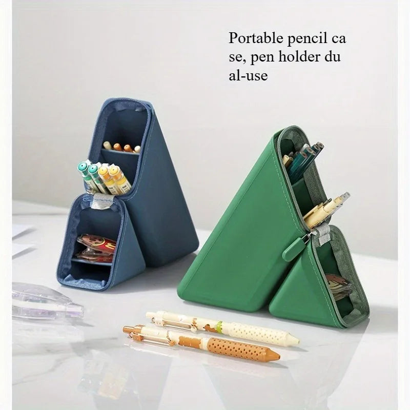 Foldable Silicone Pen Holder with Expandable Design (Green)