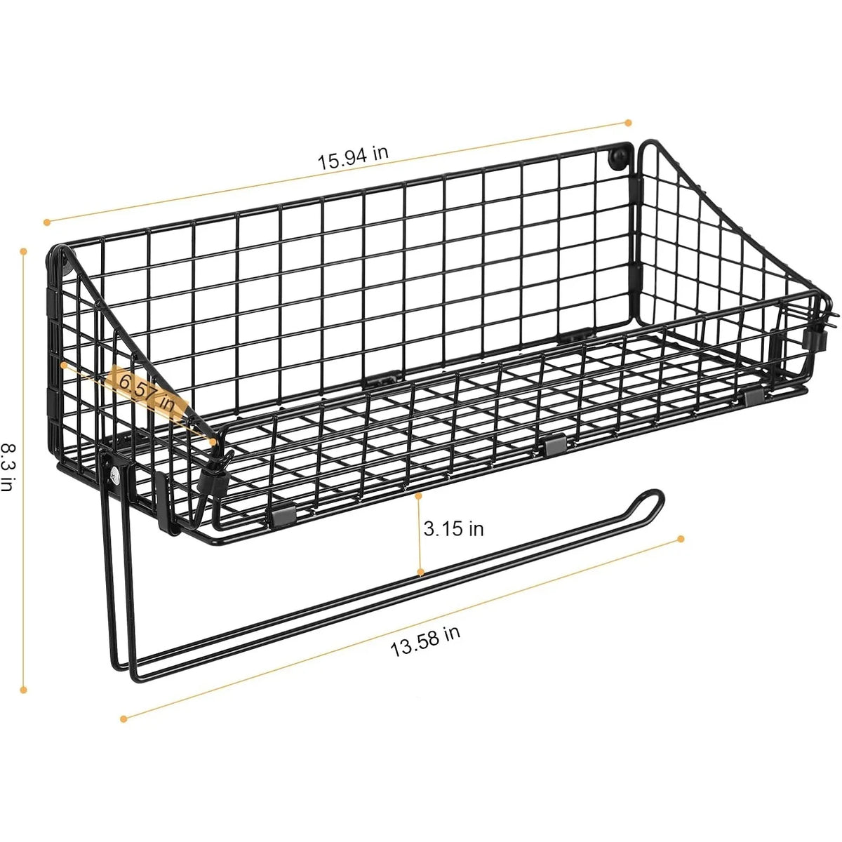 Metal Kitchen Bathroom Wall Organizer with Paper Towel Holder (Black)