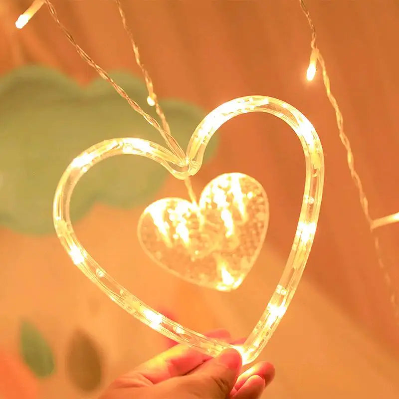 Fairy Curtain Light Love Heart Style Battery Powered Wire String Lights (Warm White)