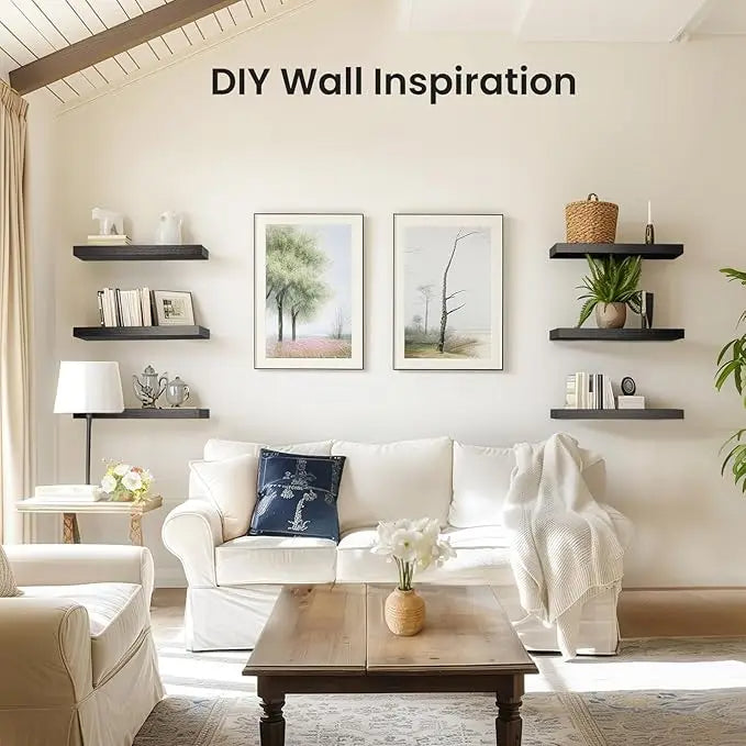 Set of 3 Floating Wall Shelves with Invisible Brackets (Black)