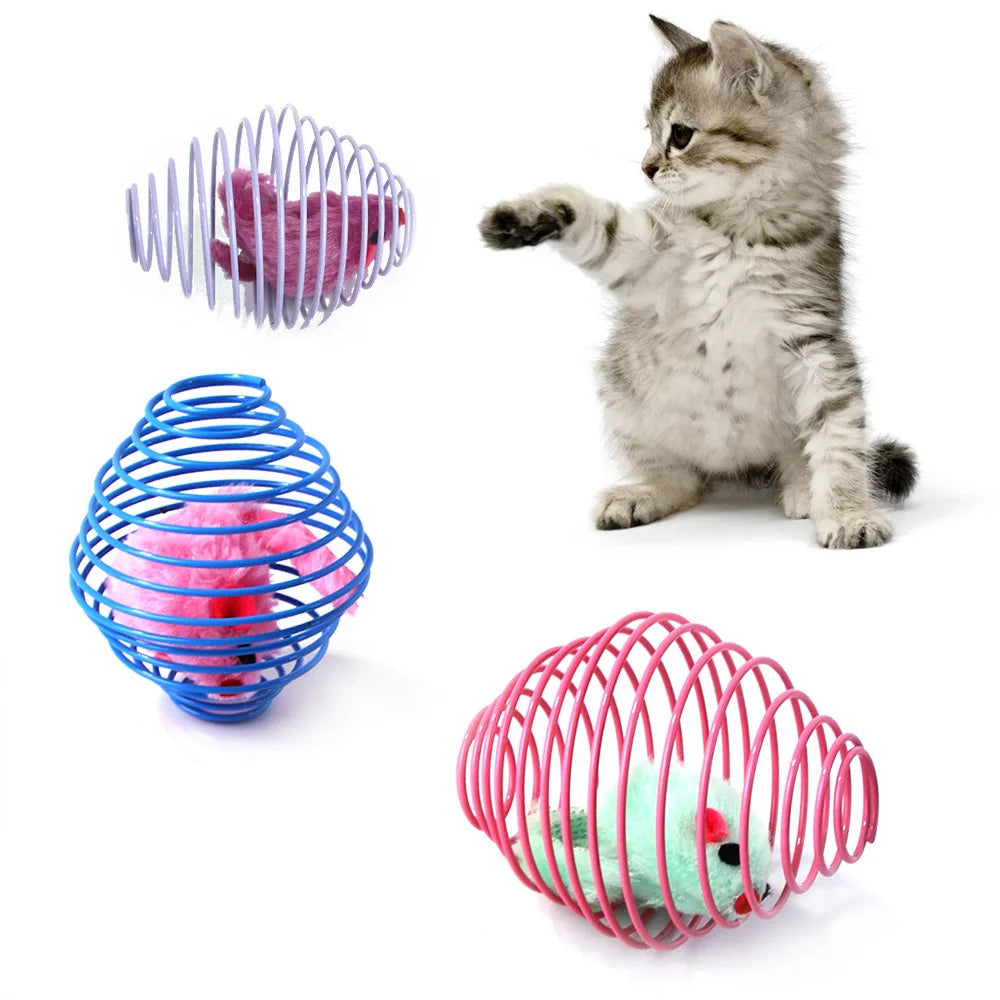 Interactive Cat Toys with Caged Rats Inside 3 Pieces (Random Color)