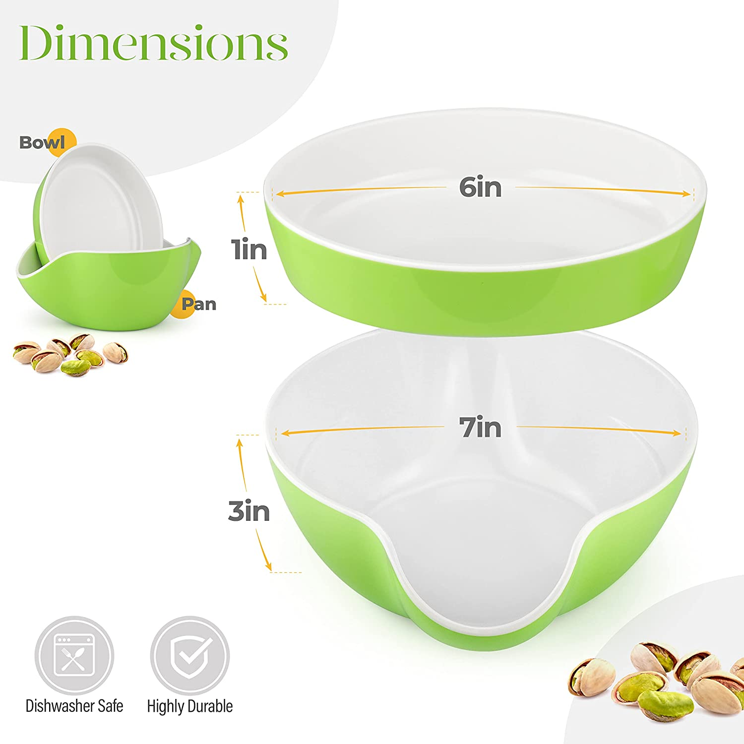 Snack Serving Dish Pistachio Bowl with Nut Seeds Shell Candy Storage, Green