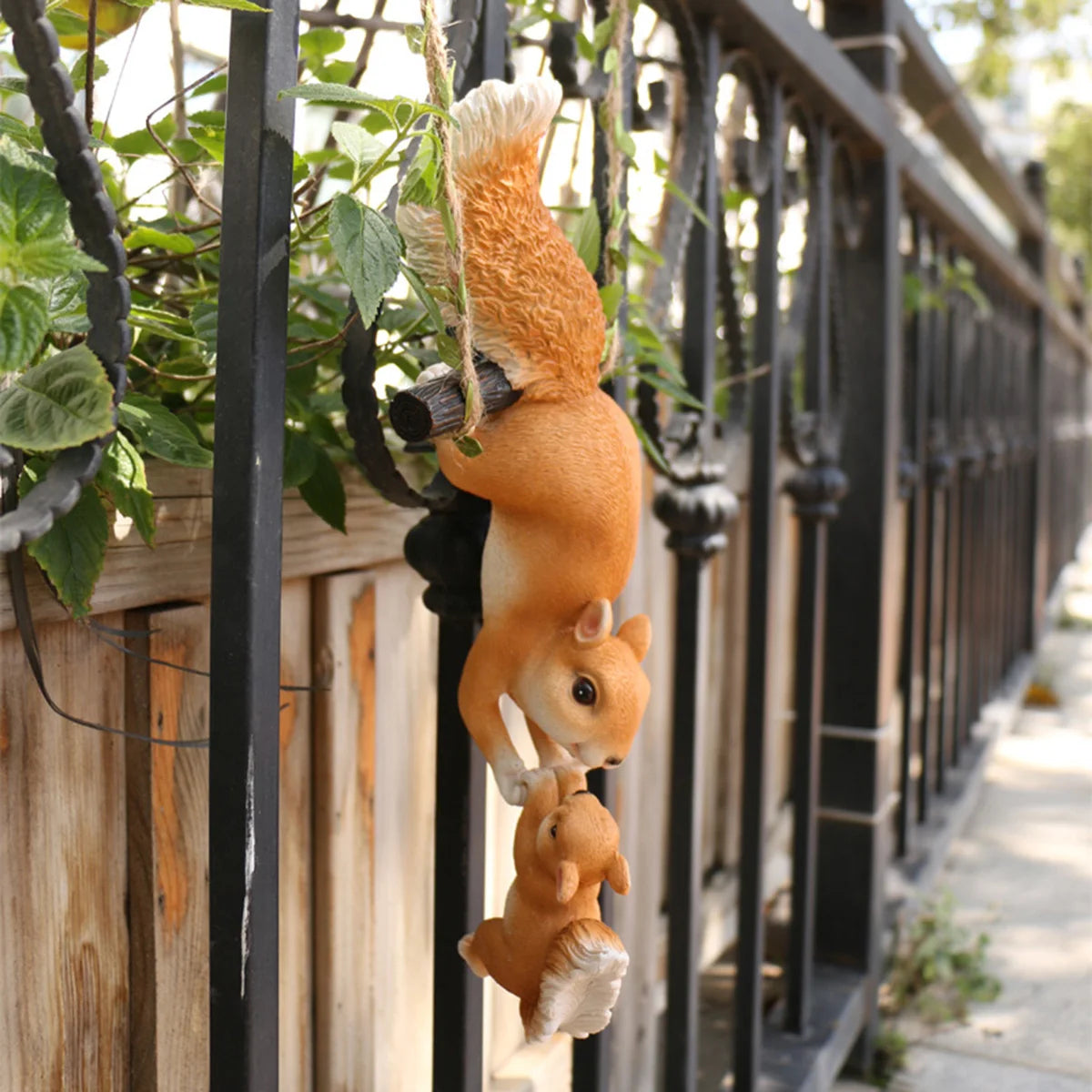 Unique Squirrel Figurine with Climbing Rope Garden & Outdoor Decor