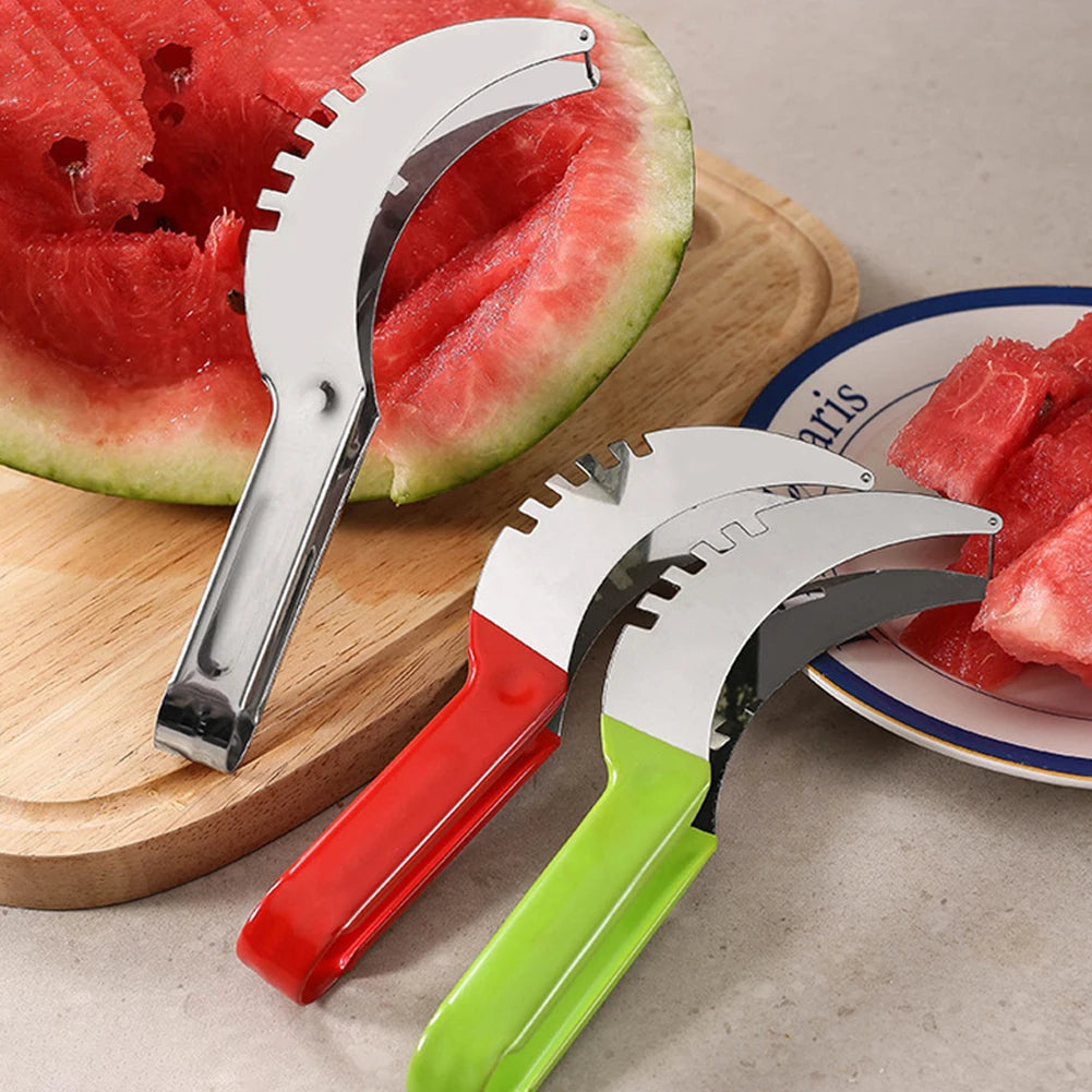 Watermelon Cutter Stainless Steel Artifact Slicer Non-Slip Handle Kitchen Fruit Tool (Green)