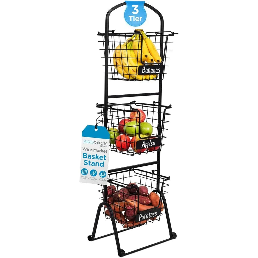 Wire Market Basket Stand 3-Tier with Chalk Labels