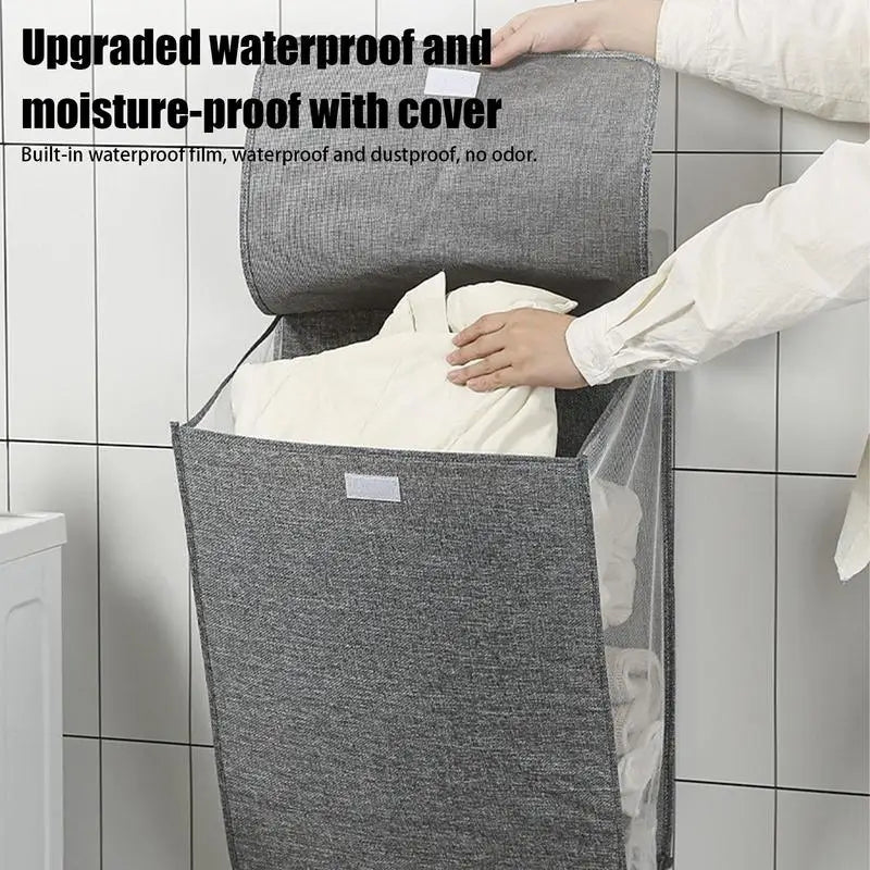 Foldable Wall-Mounted Laundry Basket with Breathable Fabric (Cream)