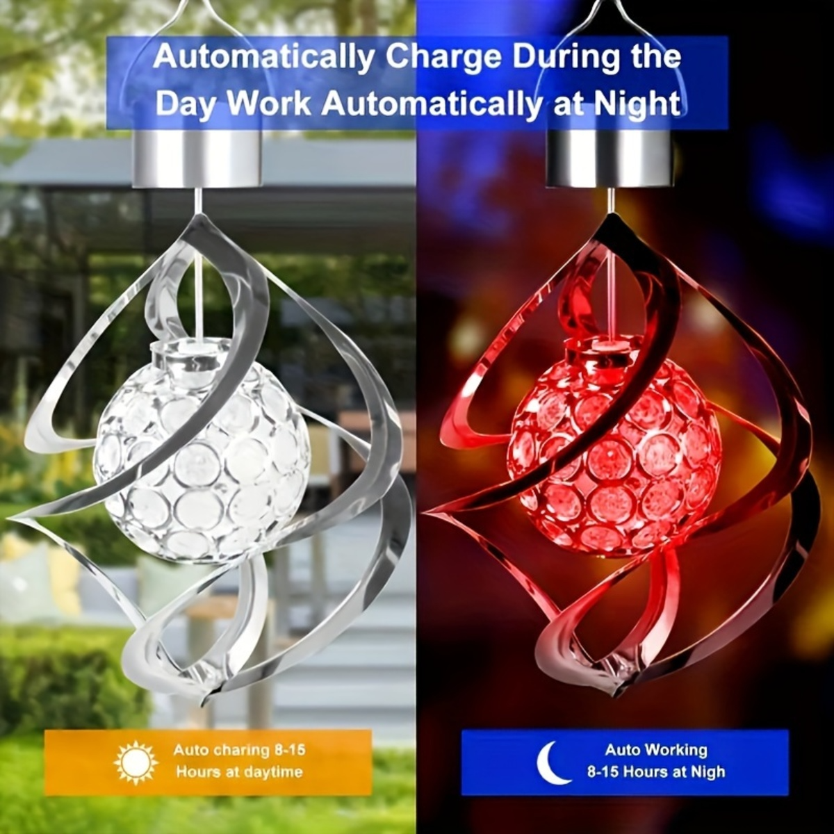Solar Wind Spinner Chime with Color Changing LED Light for Outdoor Garden Decor