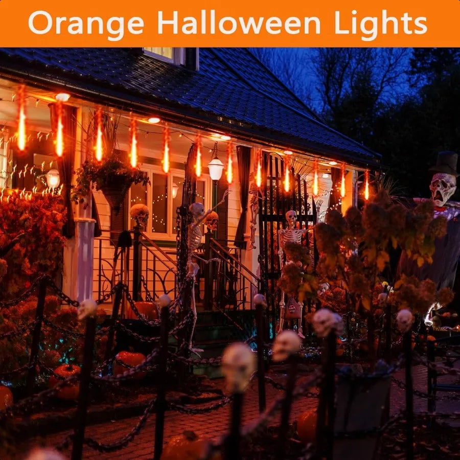 Orange Meteor Shower Halloween Lights 8-Tube Set