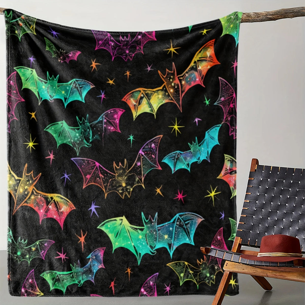 Vintage Bat Print Fleece Blanket (40x50 inch)