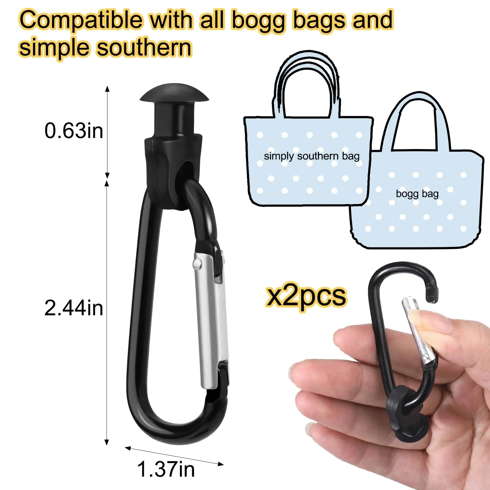 Bag Accessories 2-Piece Key Holder Set with Carabiner & Charm (Black)