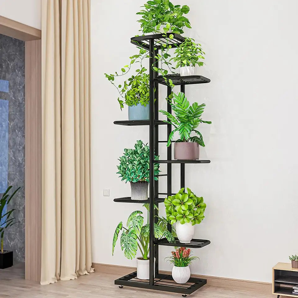 Corner Metal Plant Shelf 7 Tier 8 Potted Indoor Outdoor Flower Pot Holder (Dark Gray)