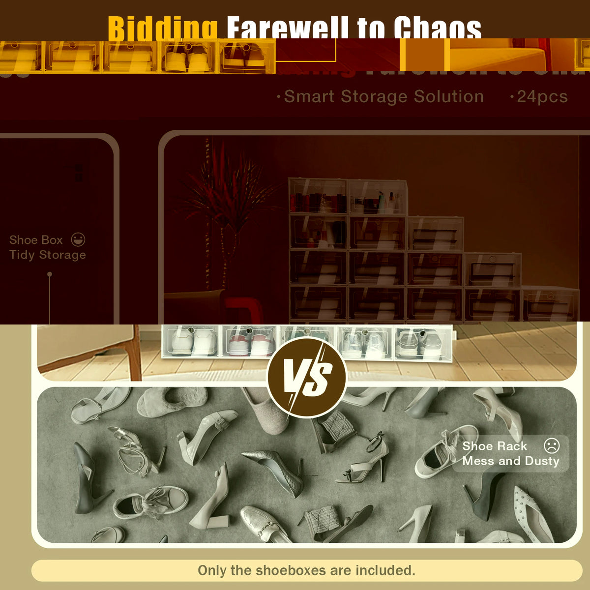 Transparent Foldable Shoe Organizer Bins 24PCS