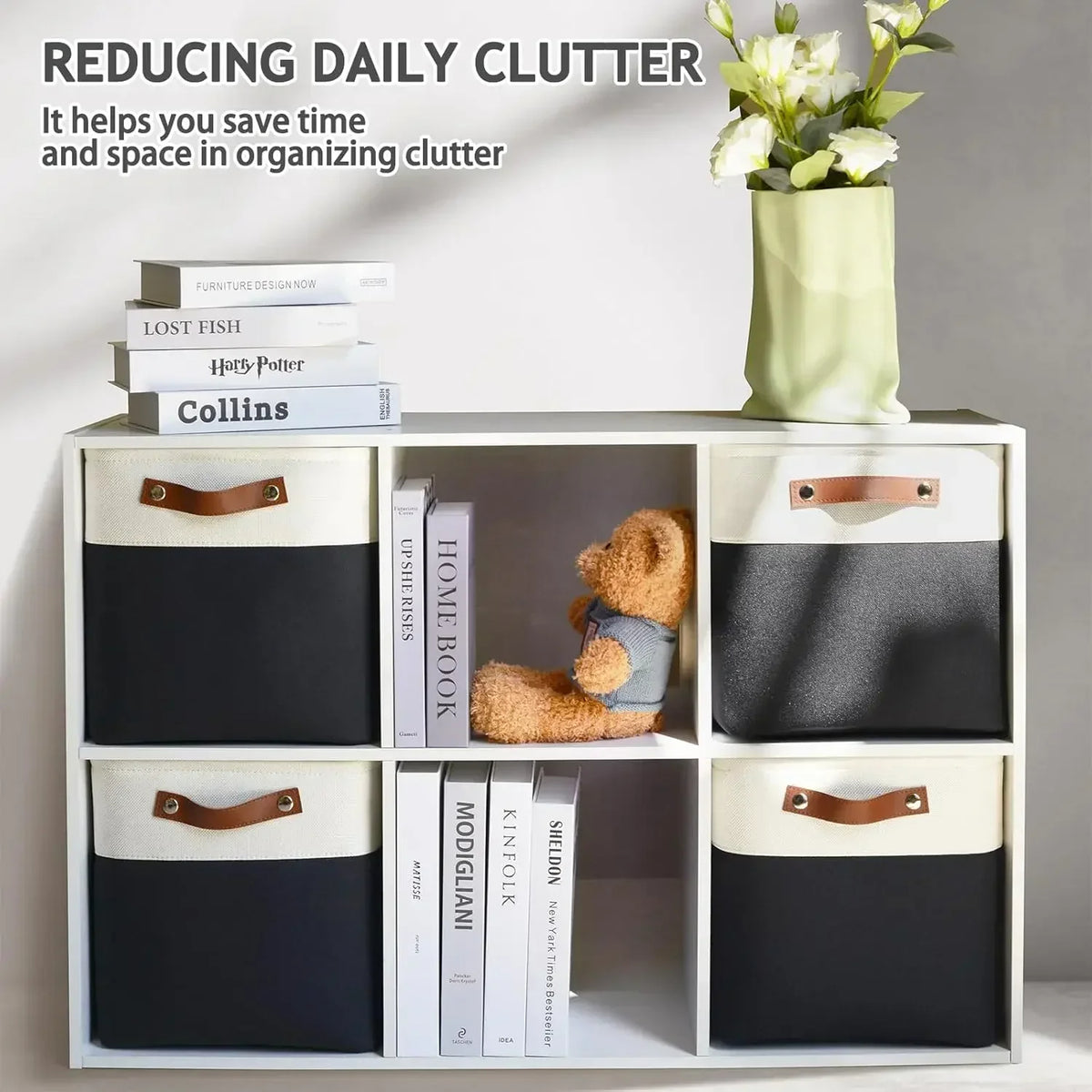 Foldable Cube Storage Bins with PU Handles for Home Organization (Dark Gray)