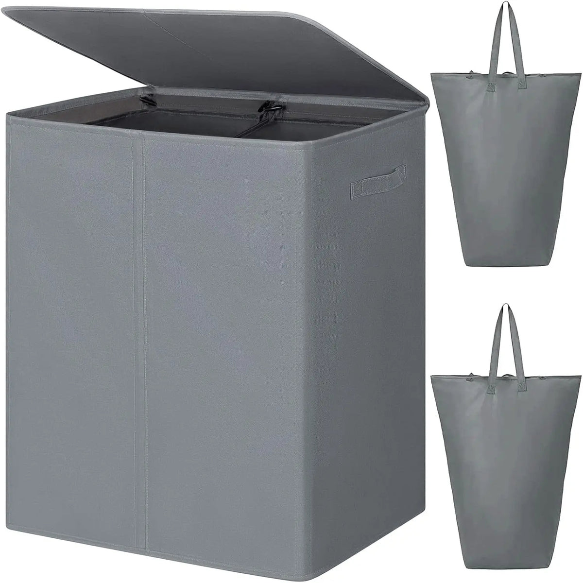 Collapsible Double Laundry Hamper 180L with Lid and Bags (Gray)