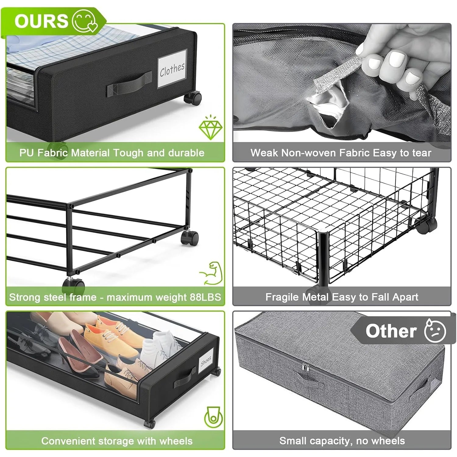 Under the Bed Storage with Wheels Clear Lids 2-Pack