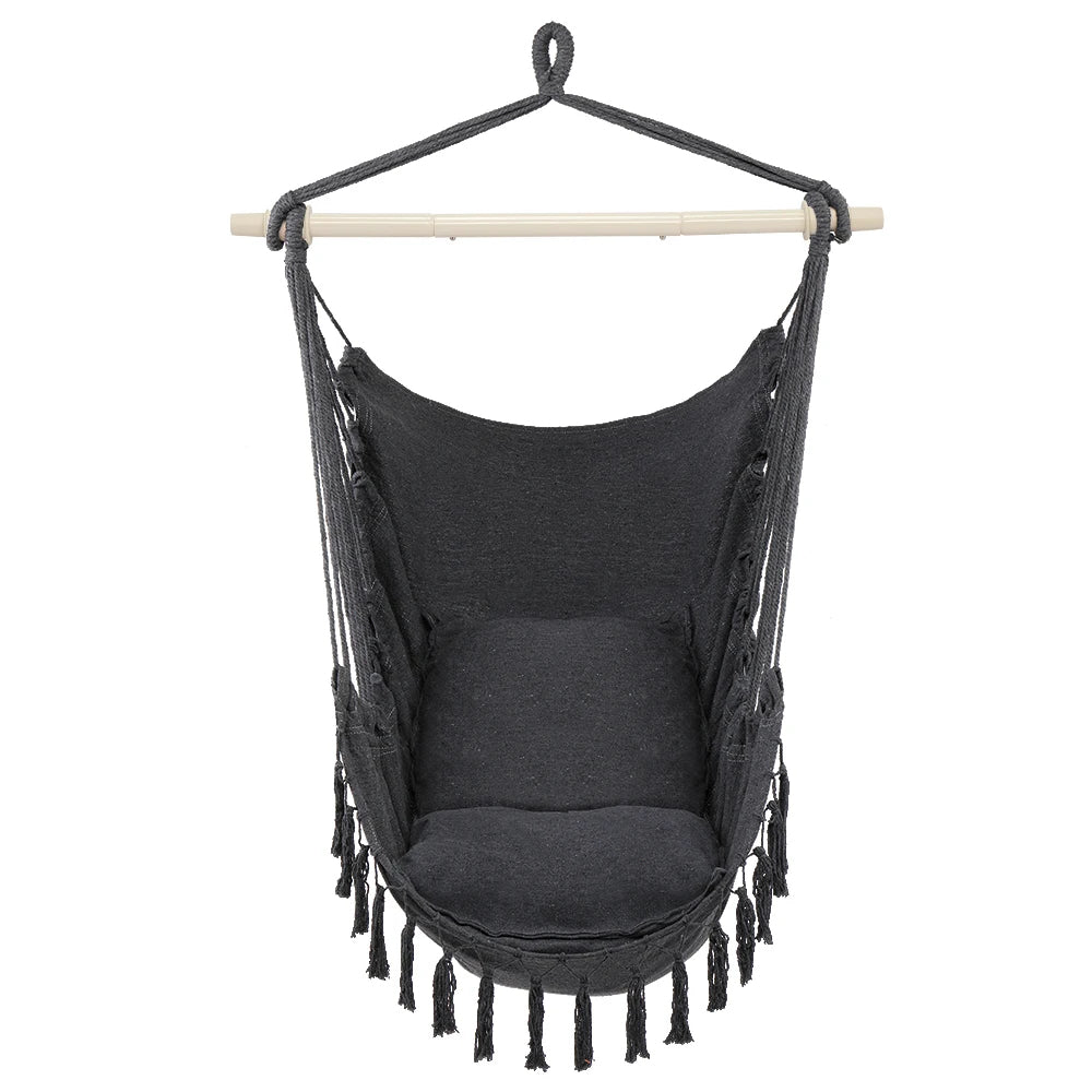 Comfortable Gray Tassel Hanging Chair for Relaxation