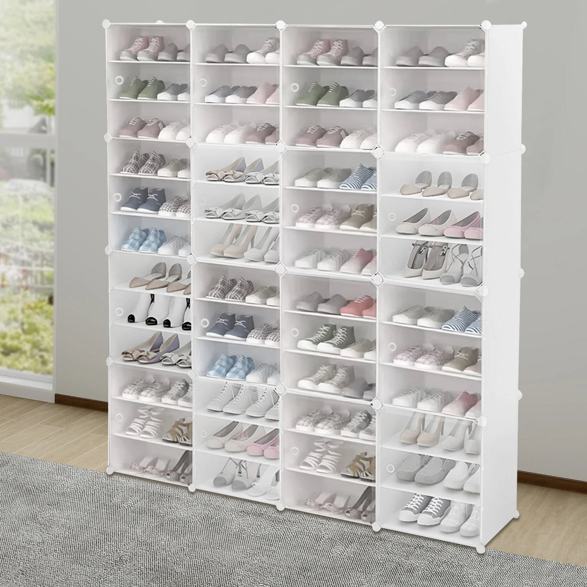 16PCS Stackable Shoe Rack Organizer – 96 Pair Large Shoe Storage Cabinet with Dividers