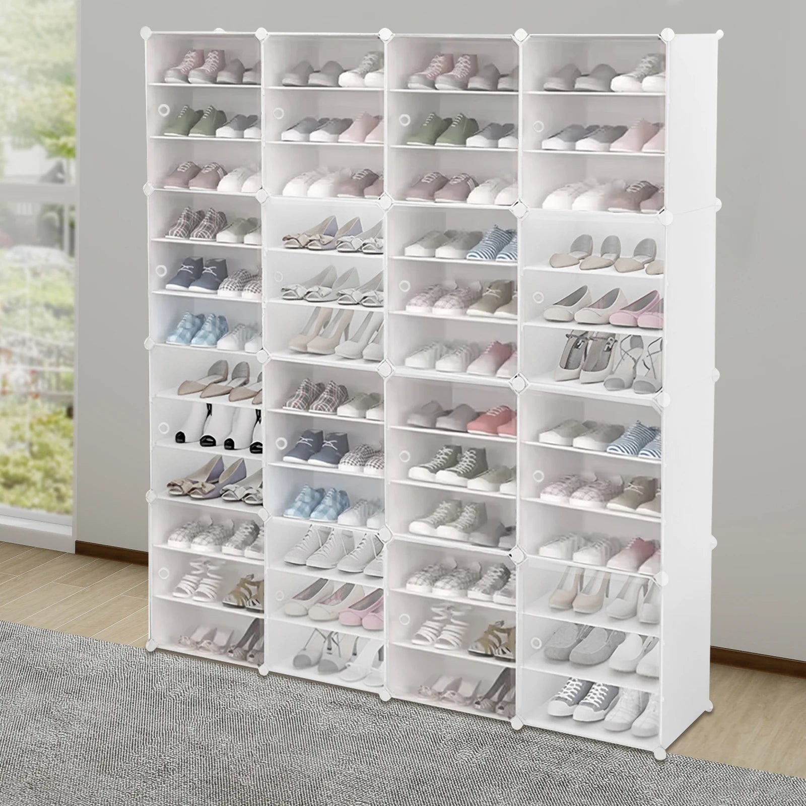 16PCS Stackable Shoe Rack Organizer – 96 Pair Large Shoe Storage Cabinet with Dividers