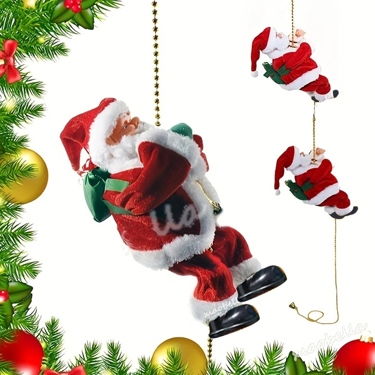 Santa Claus Climbing Rope Decoration Fun Animated Christmas Ornament for Home & Gifts