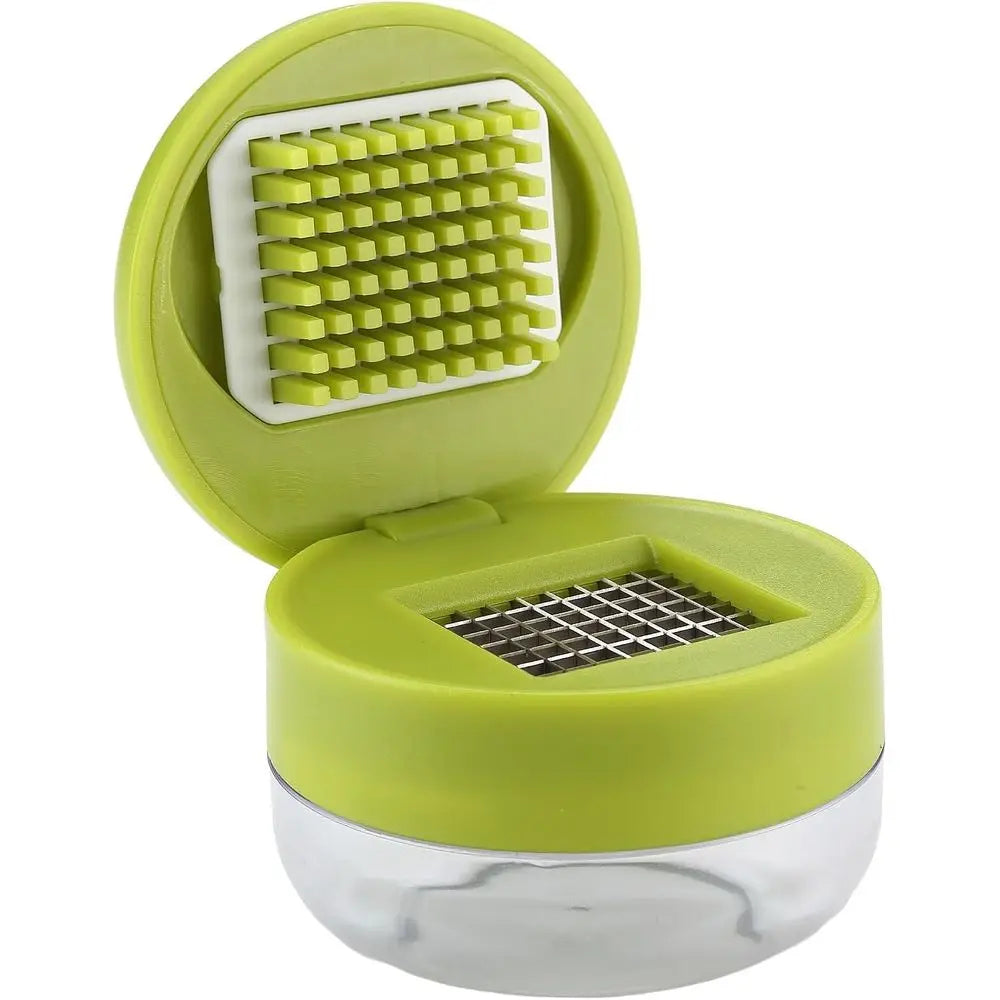2-Piece Garlic Press and Mincer Set with Stainless Steel Blades, Storage Container & Mini Cleaning Brushes – Kitchen Tool for Home and Camping