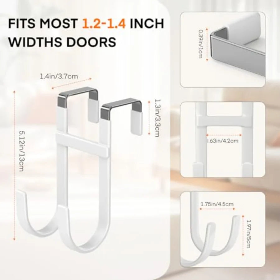 Over the Door Hooks, Heavy-Duty Double Hanger Door Hook, 100LB Capacity Metal Door Hanger, No-Drill Rubber-Coated Hooks for Bathroom, Bedroom &amp; Closet Organization
