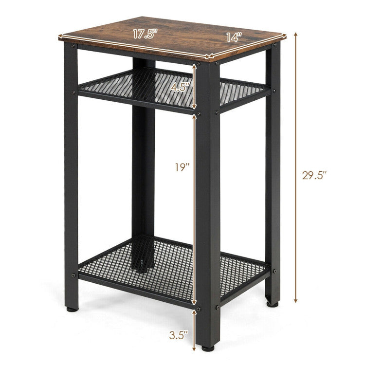 End Table 3 Tier with Metal Mesh Storage Shelves