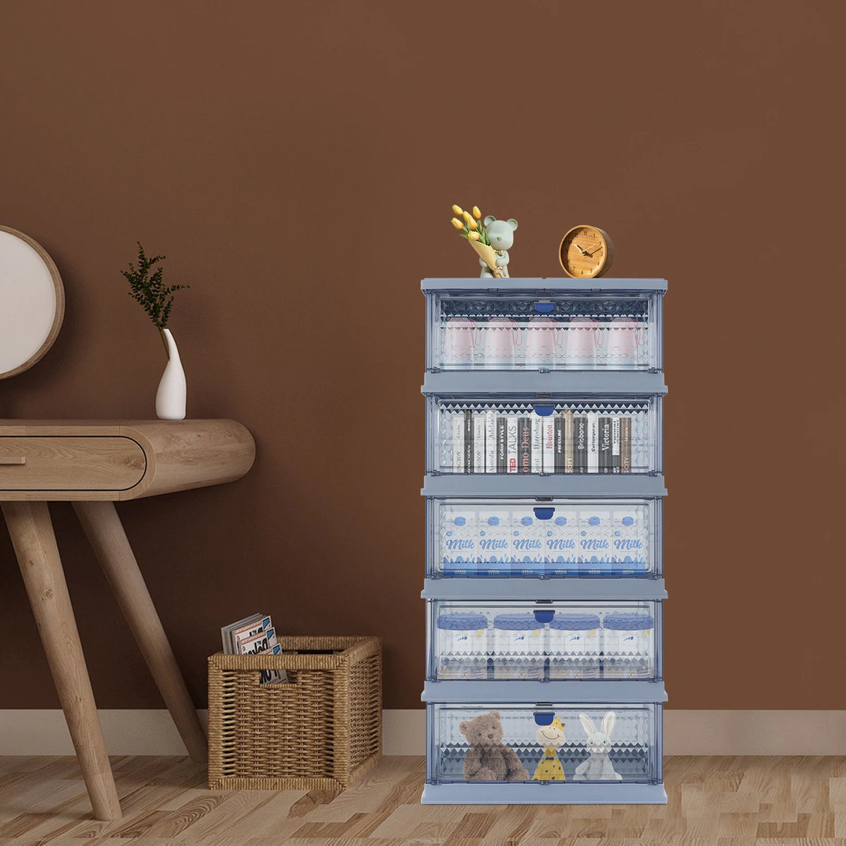 Foldable Storage Cabinet 5-Layer Stackable Storage Box (Blue)