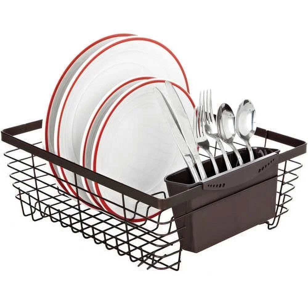 Flat Wire Dish Drying Rack with Cutlery Basket &amp; Drain Tray