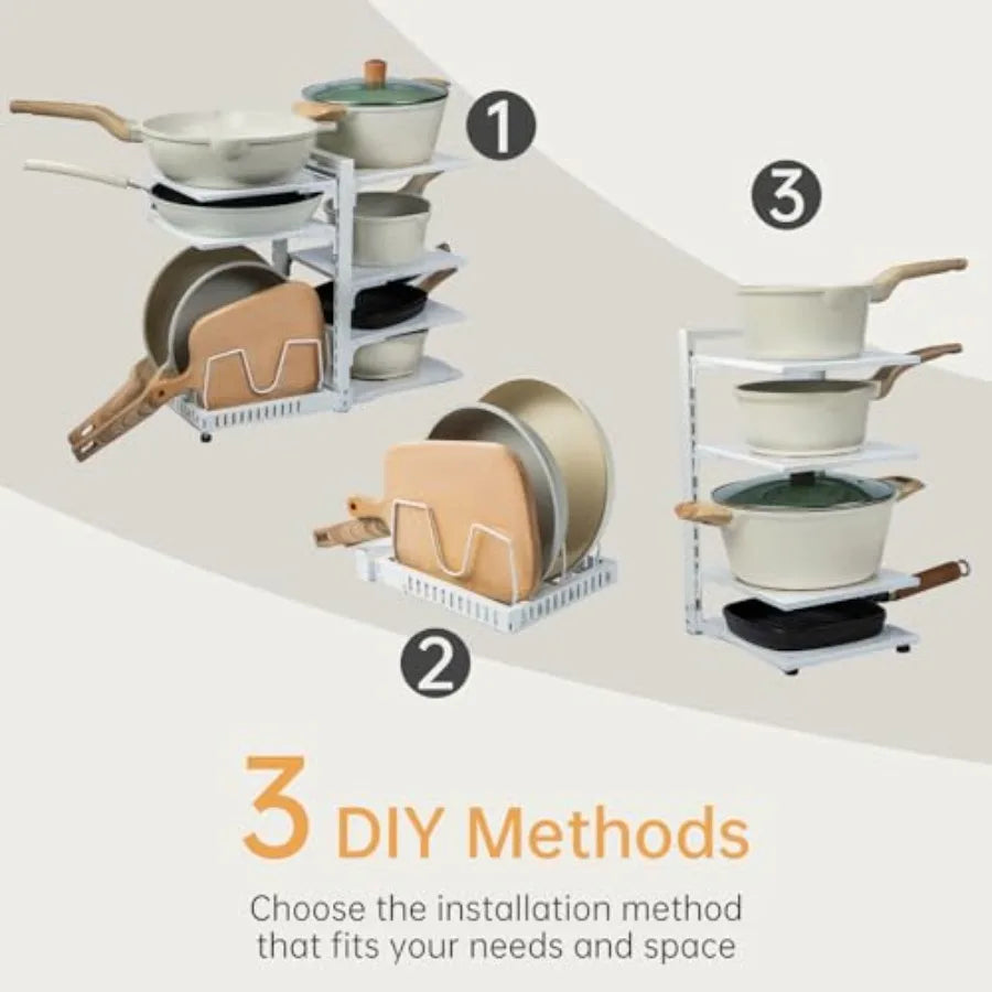 Heavy Duty 7-Tier Adjustable Pots and Pans Organizer Rack