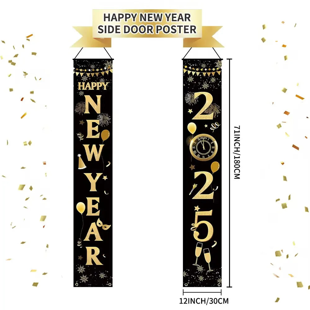 2025 Happy New Year Door Banner New Year Porch Banner Signs