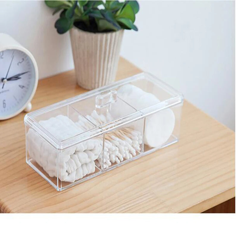 Acrylic Makeup Organizer with Cotton Swab & Pad Storage