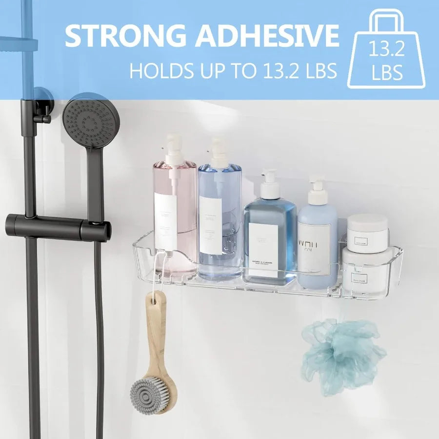 Acrylic Wall Mounted Shower Caddy No-Drill Adhesive Bathroom Shelf Organizer