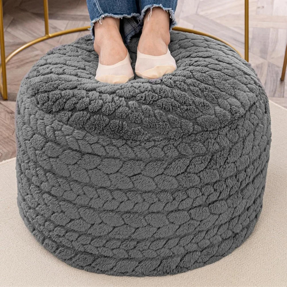 Boho Round Pouf Ottoman for Home Decor (Gray)