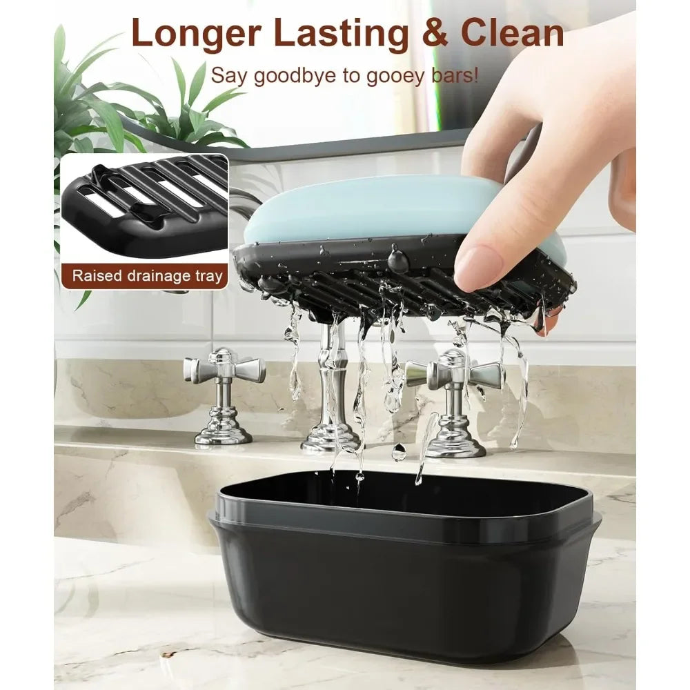 Leakproof Soap Dish with Lid – Portable Travel Soap Holder with Draining Tray for Camping, Gym &amp; Bathroom