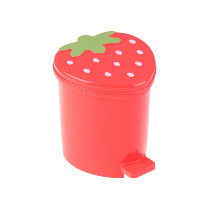 Mini Strawberry Trash Can with Lid Cute Tabletop Organizer (Red)