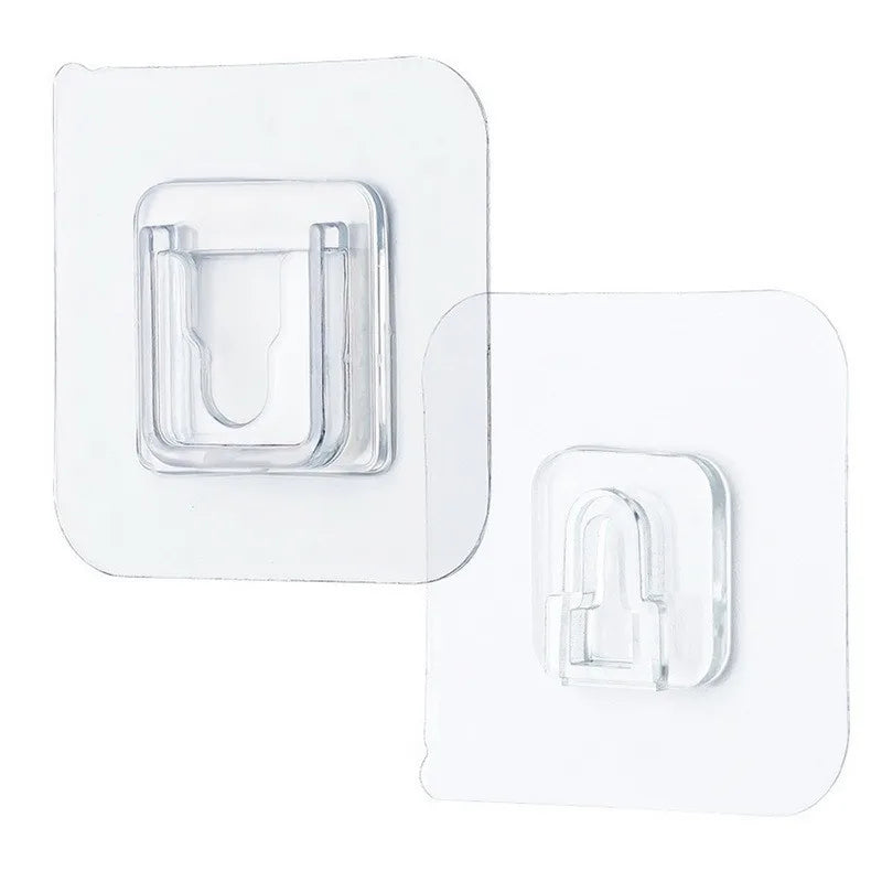 Clear Wall Mount Adhesive Hooks – Waterproof, Traceless Double-Sided Hooks for Kitchen & Bathroom