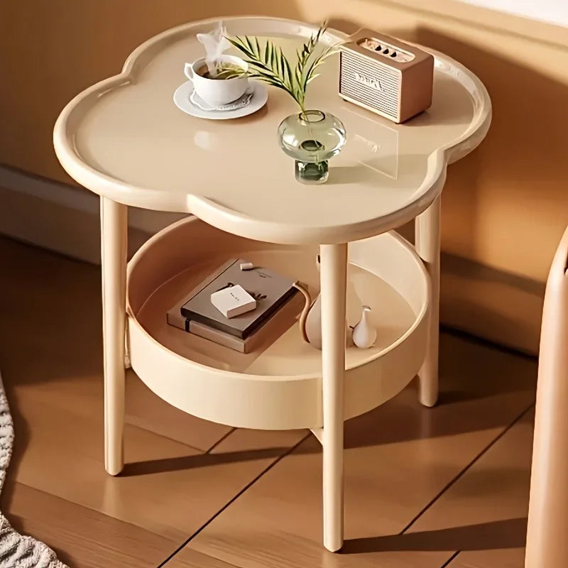 Stylish Modern Round Side Table with Storage Shelf Space-Saving and Lightweight (Coffee)