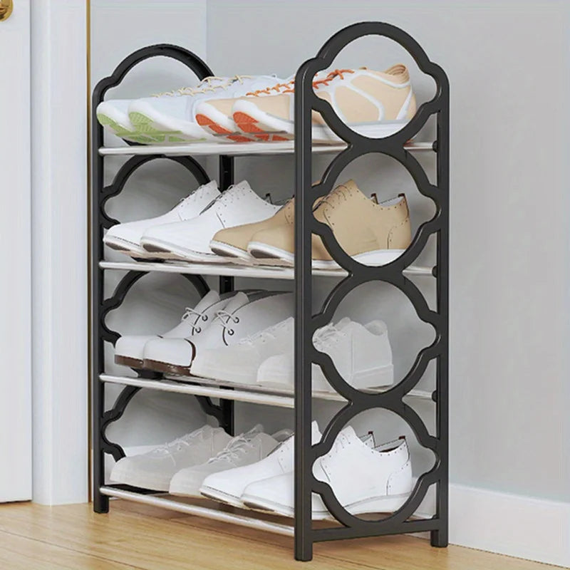 4-Tier Stainless Steel Shoe Rack Organizer Closet Shelf for Entryway Storage (Black)