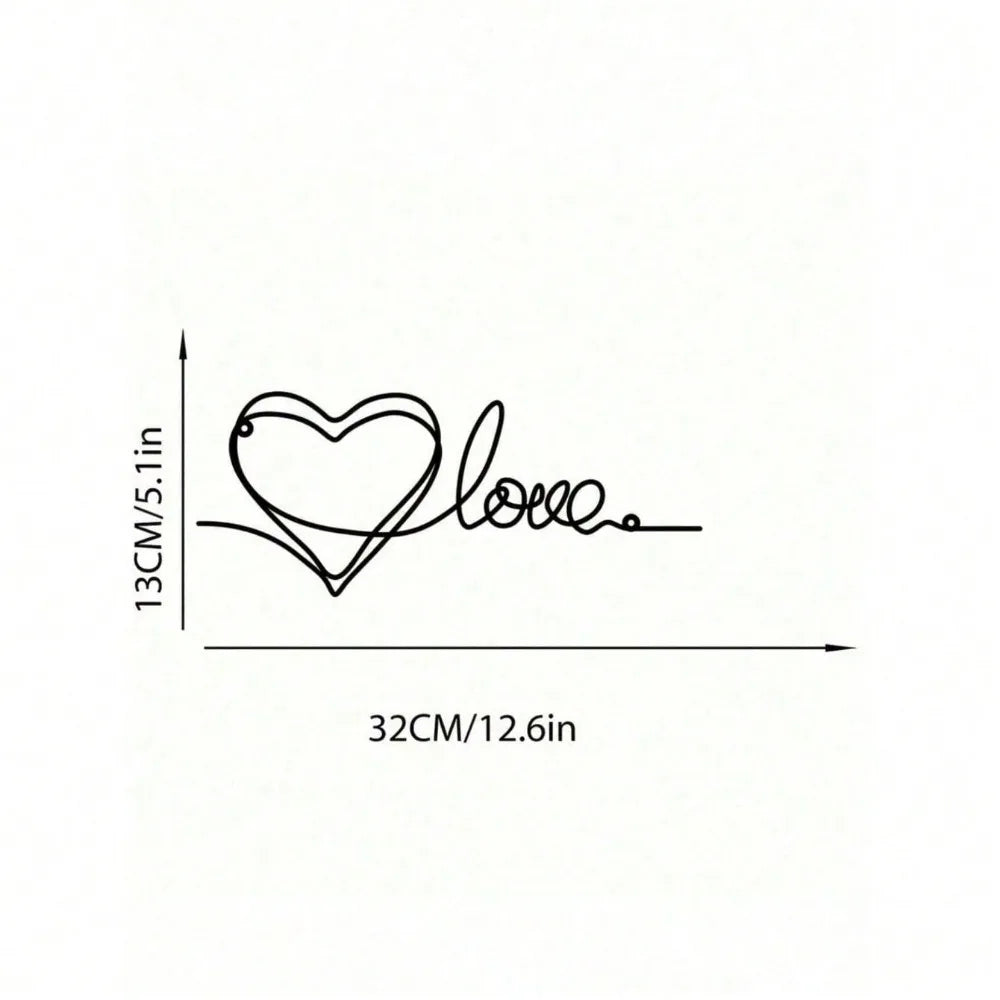 Minimalist Metal Wall Art - Romantic Heart Line Drawing Sign