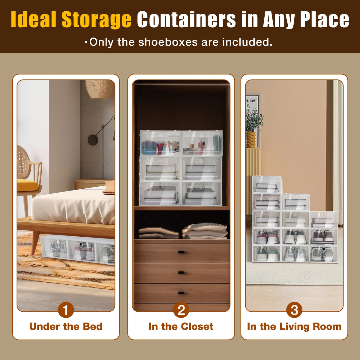 Transparent Foldable Shoe Organizer Bins 24PCS