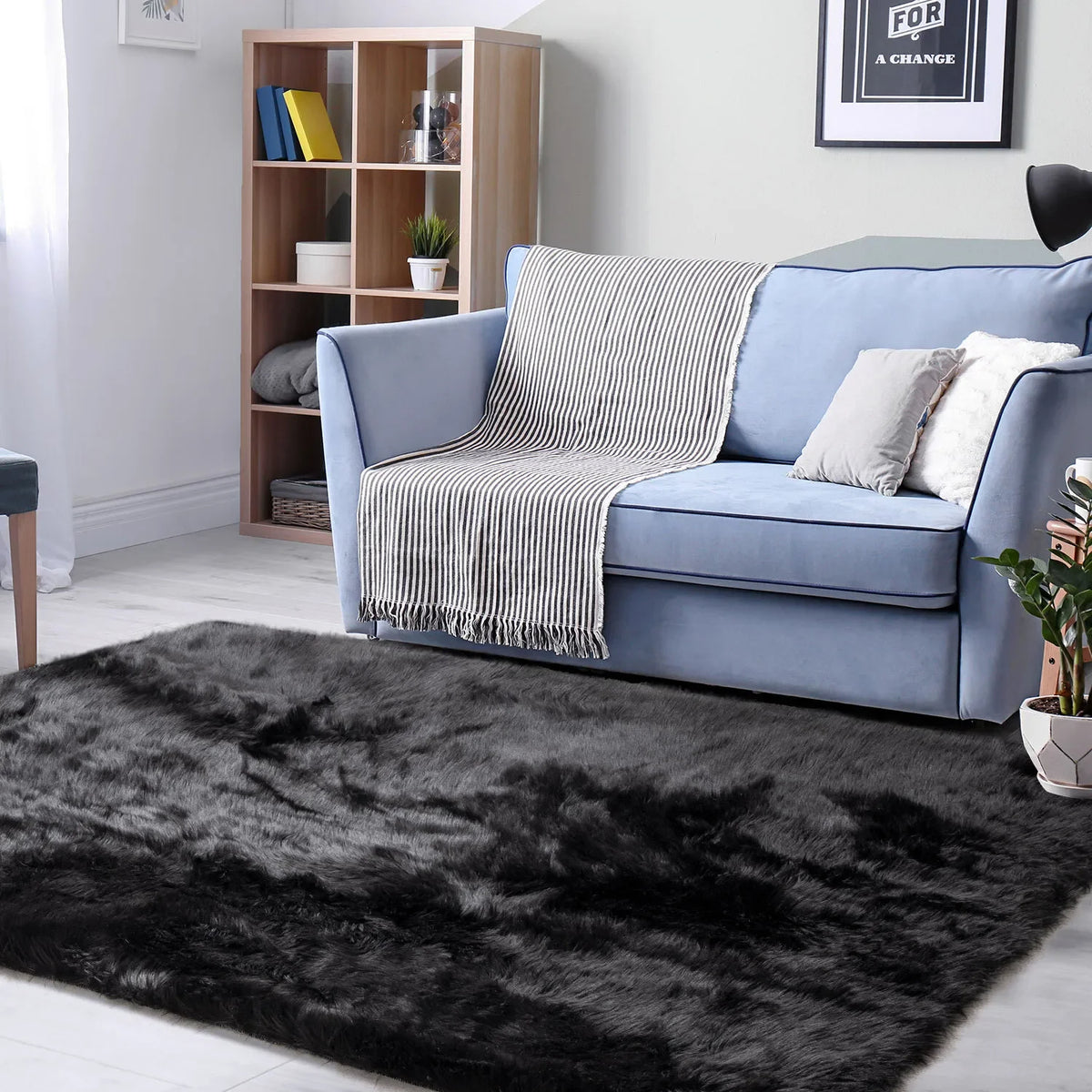Faux Plush Soft Area Rug 4x6FT for Living Room (Black)
