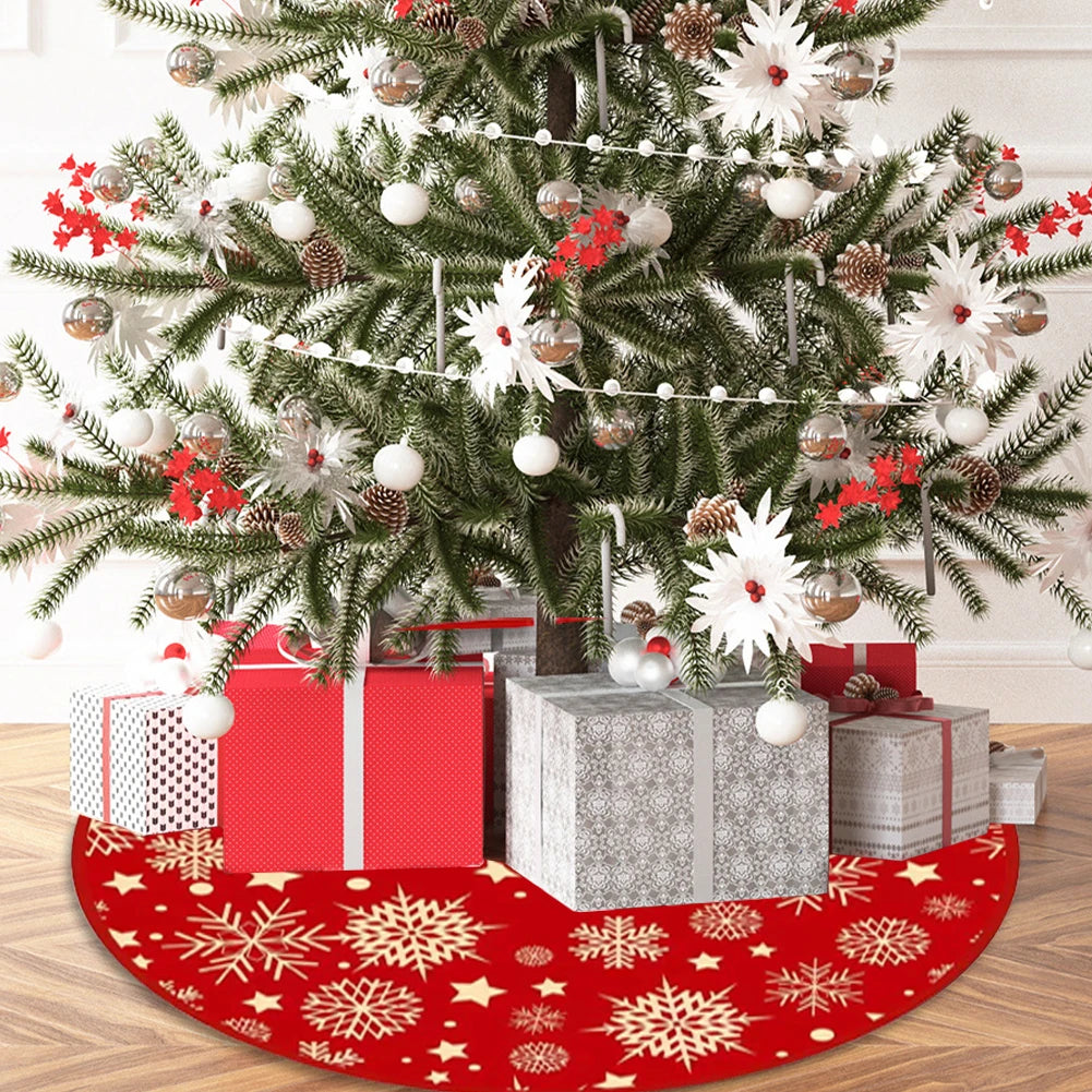 Round Christmas Tree Bottom Decor Mat (35.4") – Snowflake Pattern Printed Pad for Indoor and Outdoor Xmas Decoration