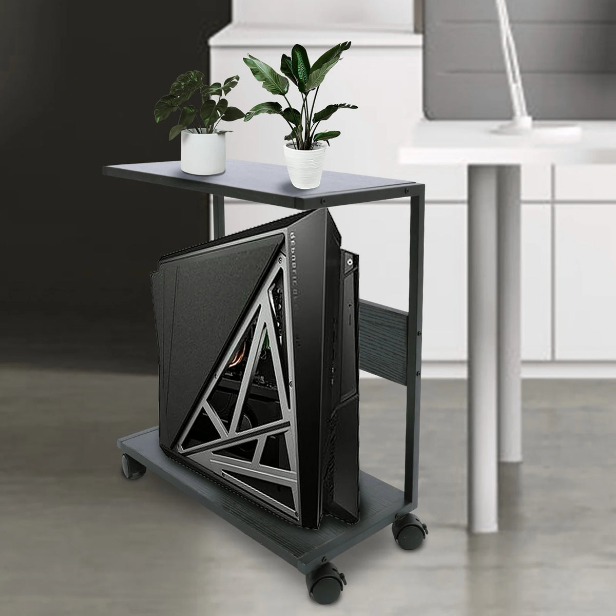 Under Desk PC CPU Holder with Lockable Wheels for Most Desktops